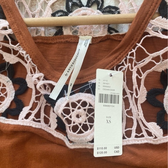 Anthropologie Rust Orange Pink Blue Lace Flutter Sleeve Top Shirt - Picture 12 of 16